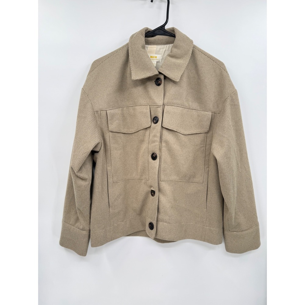 Maeve XS Shacket‎ Womens Tan Brown Houndstooth Button Front Utility Jacket